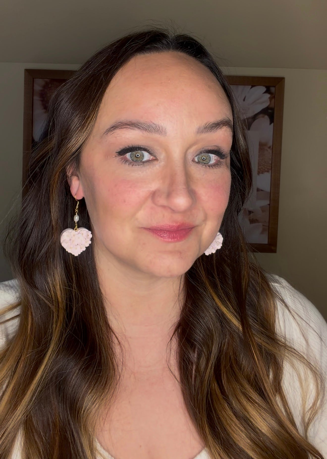 Floral Heart Dangles- Pale Pink