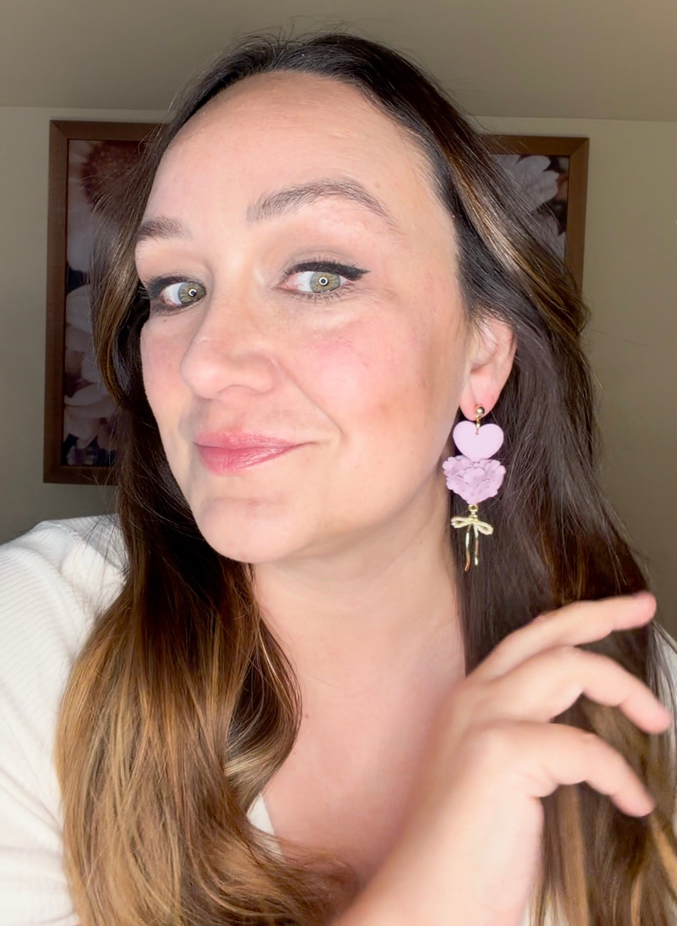 Floral Double Heart Dangles- Purple