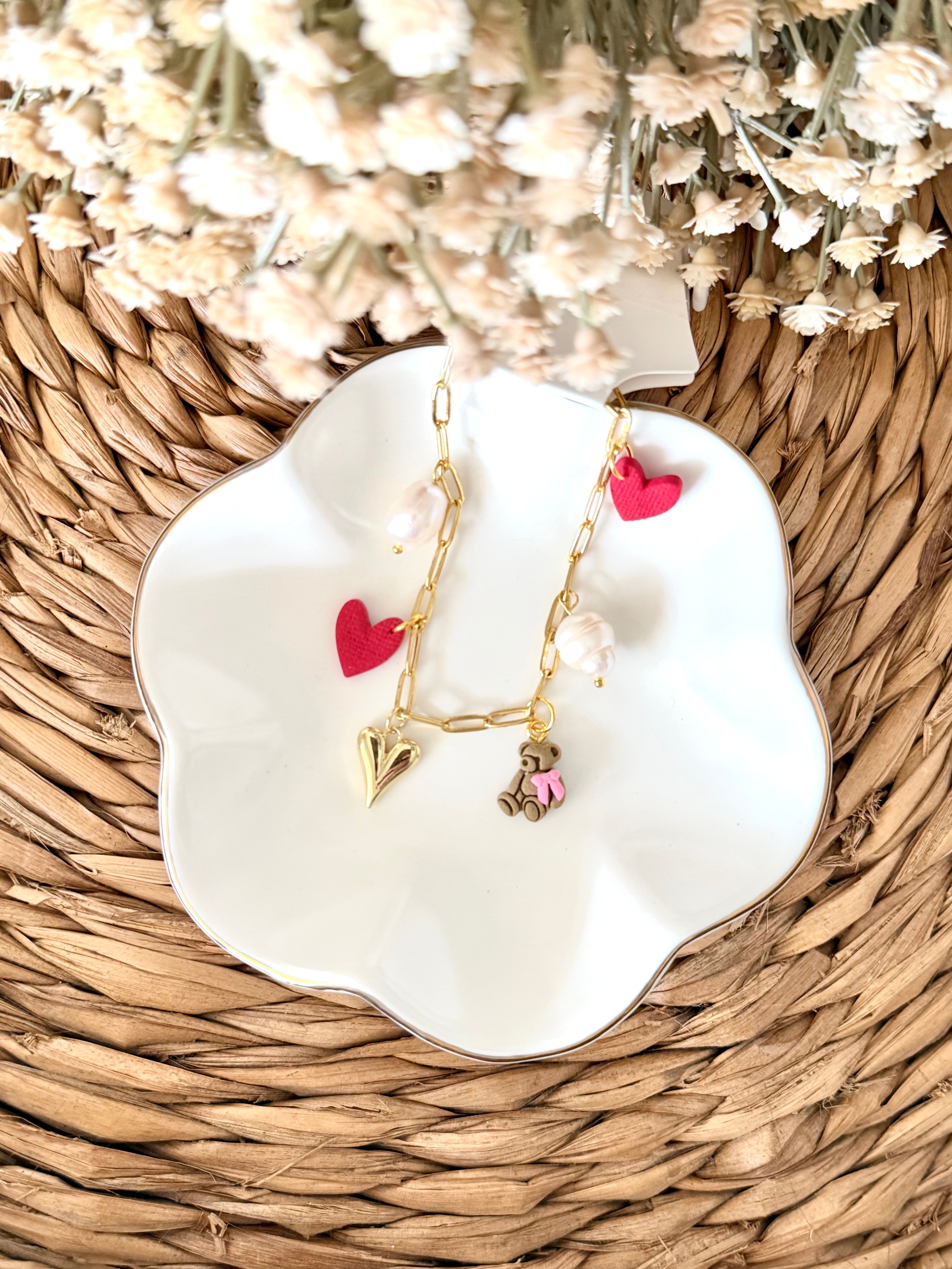 Valentine’s Charm Bracelet (Hearts and Pearls)