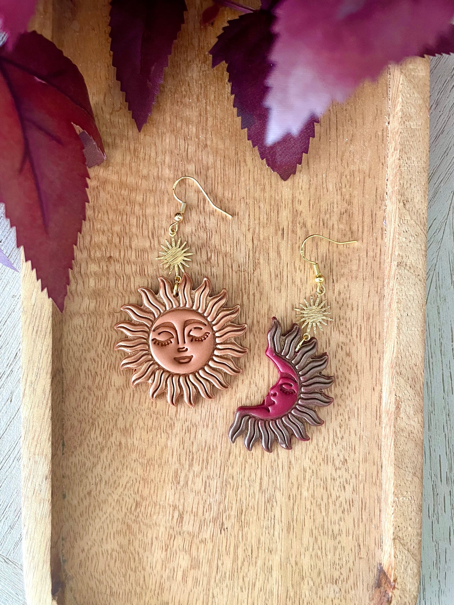 Autumn Sun and Moon Dangles- Made To Order
