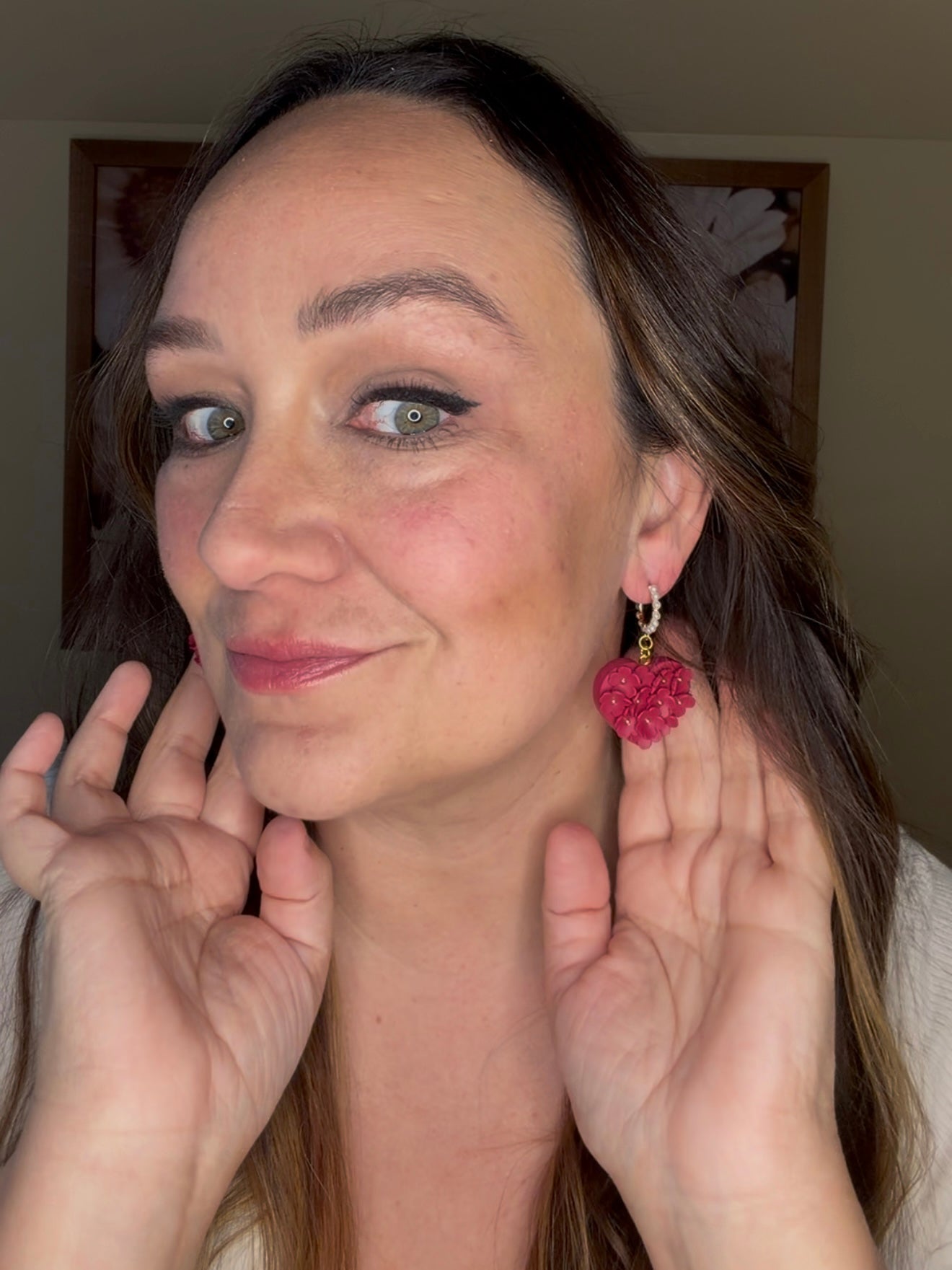 Floral Heart Dangles- Deep Red