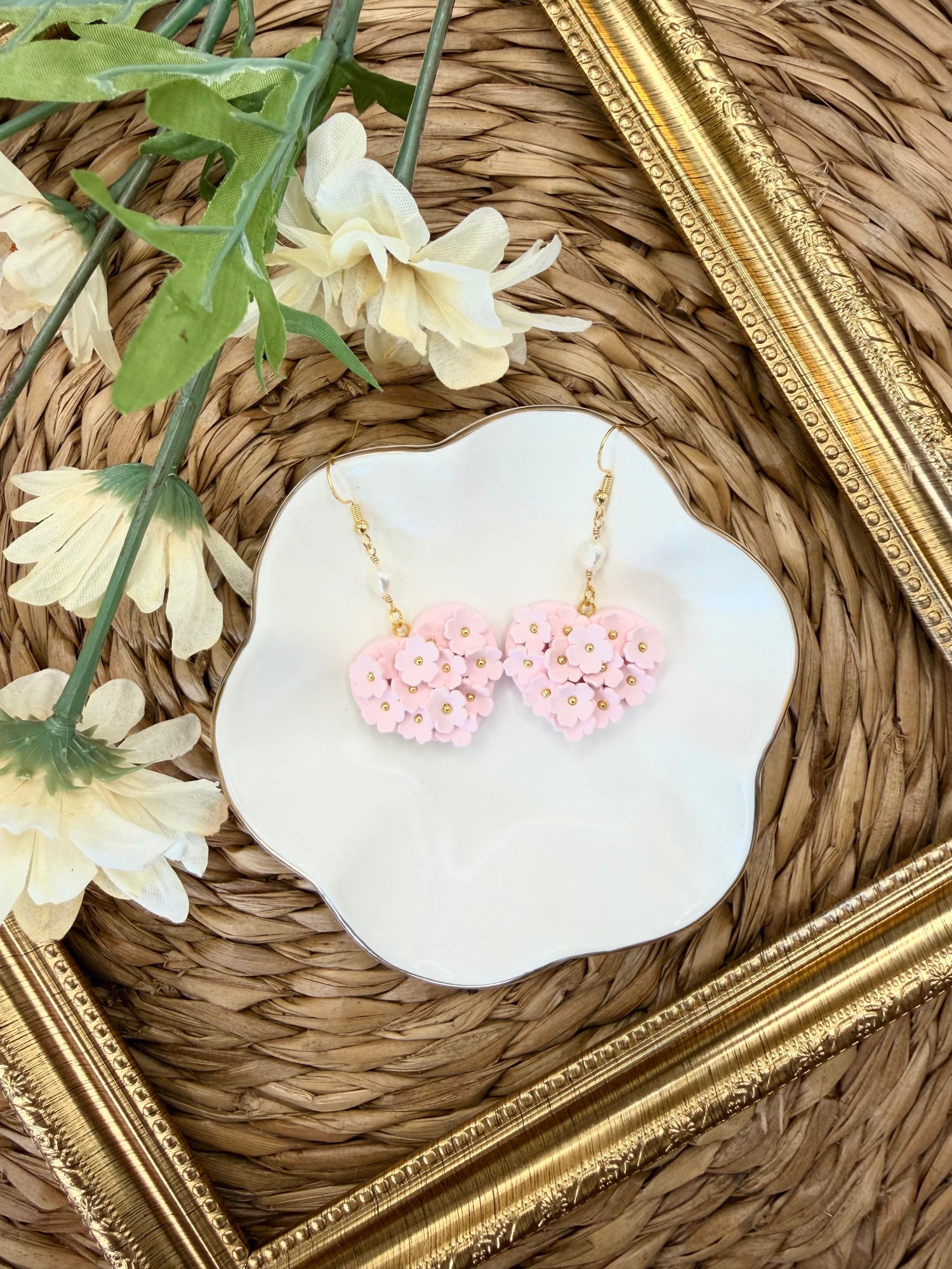 Floral Heart Dangles- Pale Pink