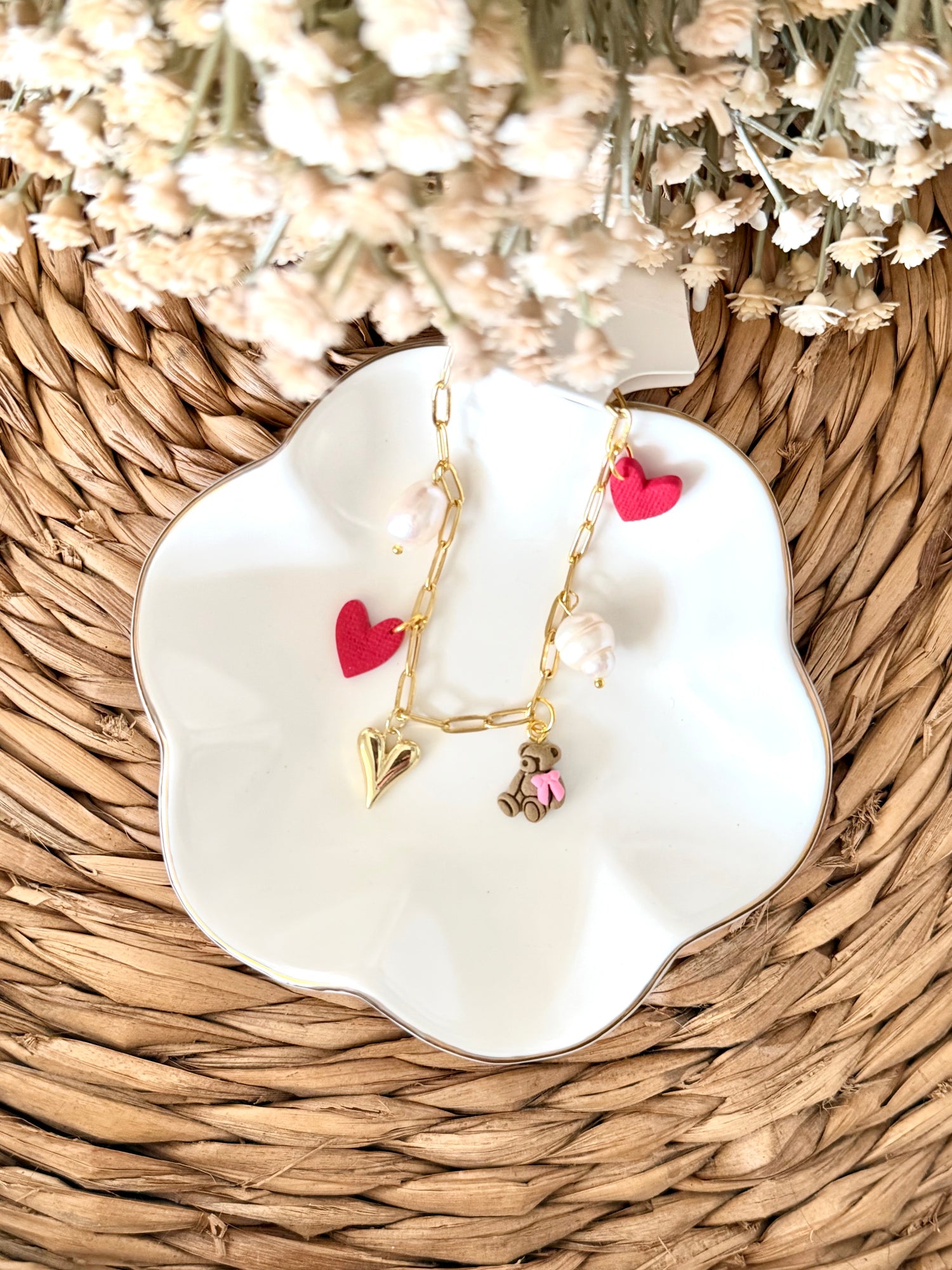 Valentine’s Charm Bracelet (Hearts and Pearls)