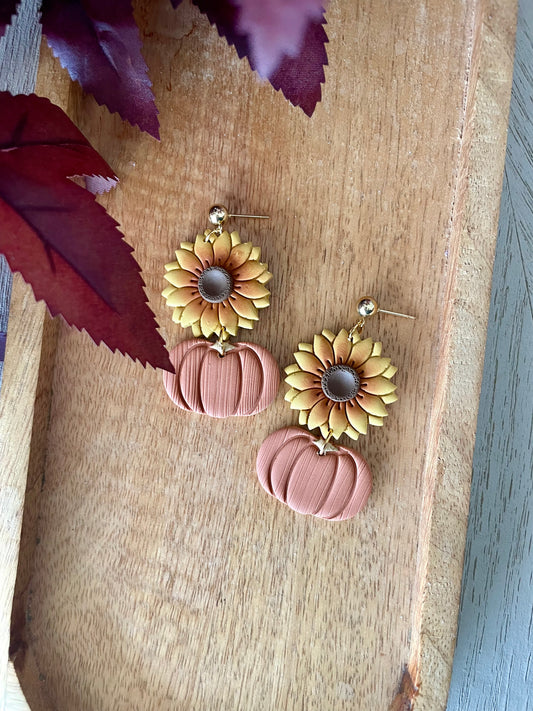 Pumpkin Sunflower Dangles- Made To Order