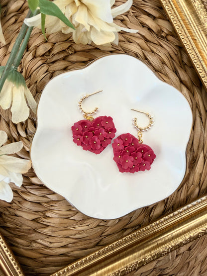Floral Heart Dangles- Deep Red