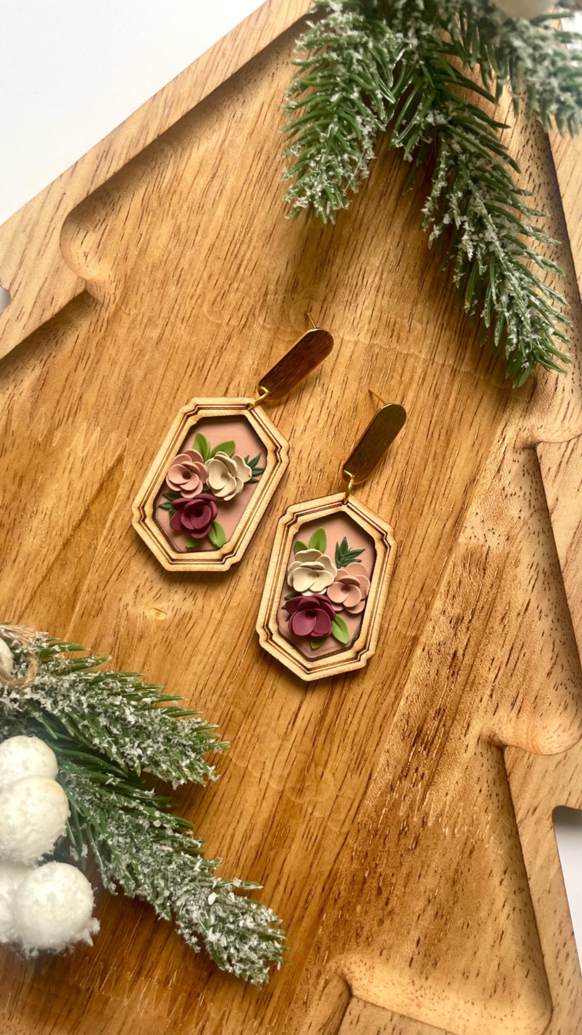 Wood Frame Floral Dangles