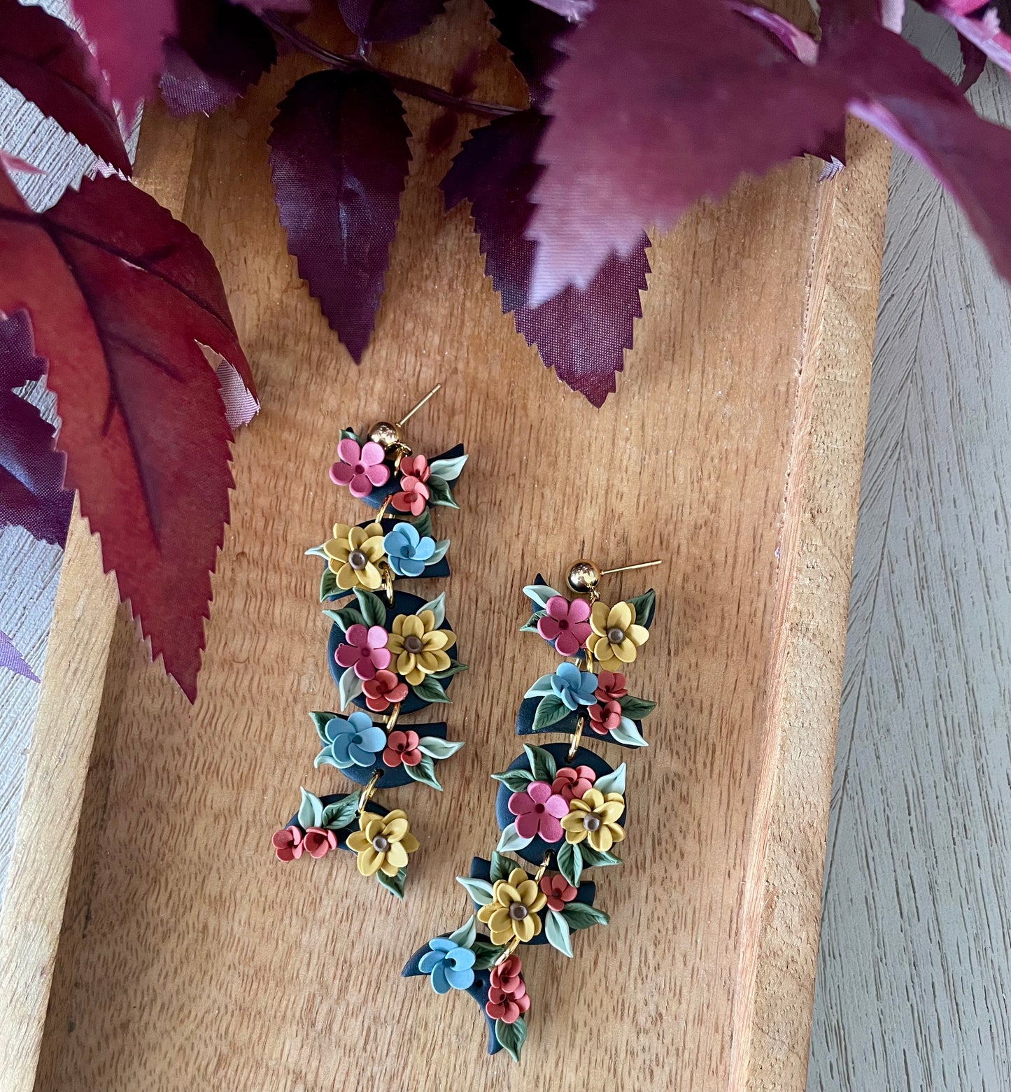 Floral Moon Phase Dangles- Made To Order