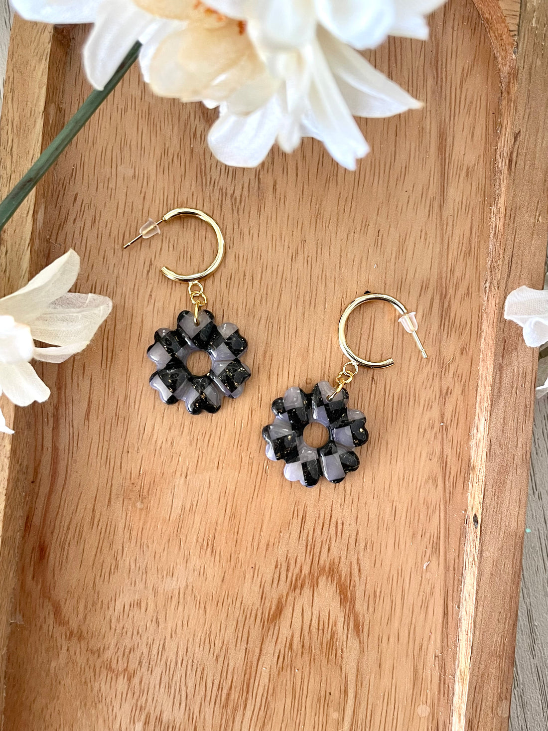 Checkered Flower Dangles