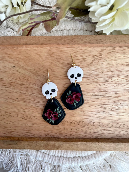 Floral Skull Dangles- Made to Order