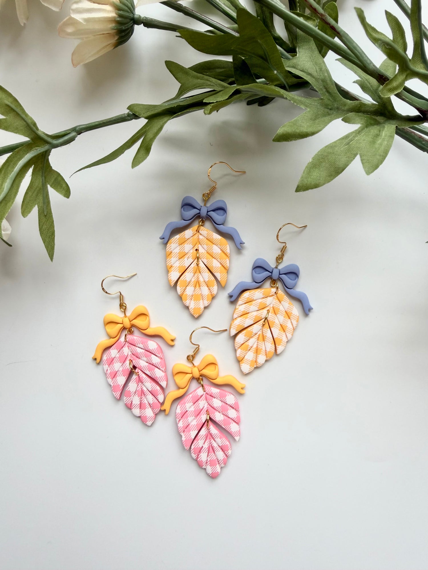 Gingham Leaf Dangles