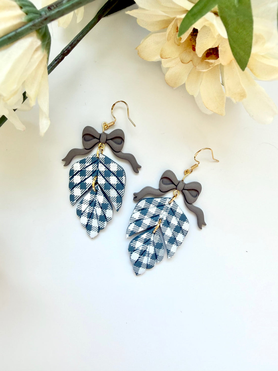 Gloomy Gingham Leaf Dangles