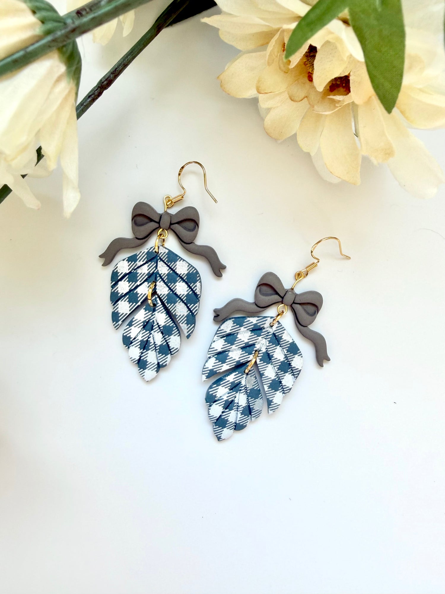 Gloomy Gingham Leaf Dangles