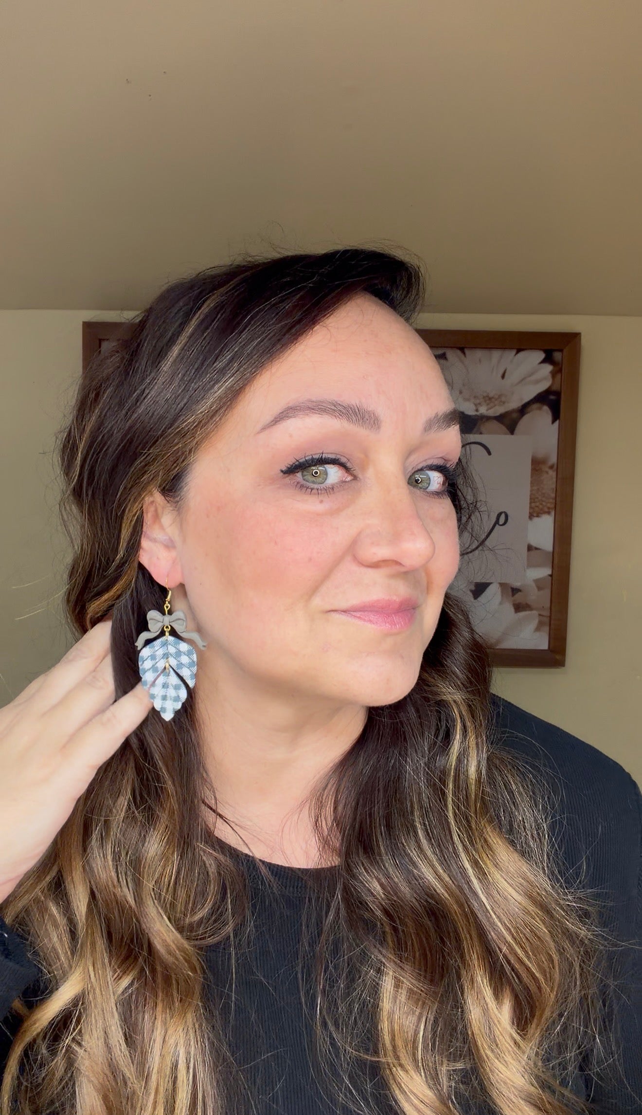 Gloomy Gingham Leaf Dangles