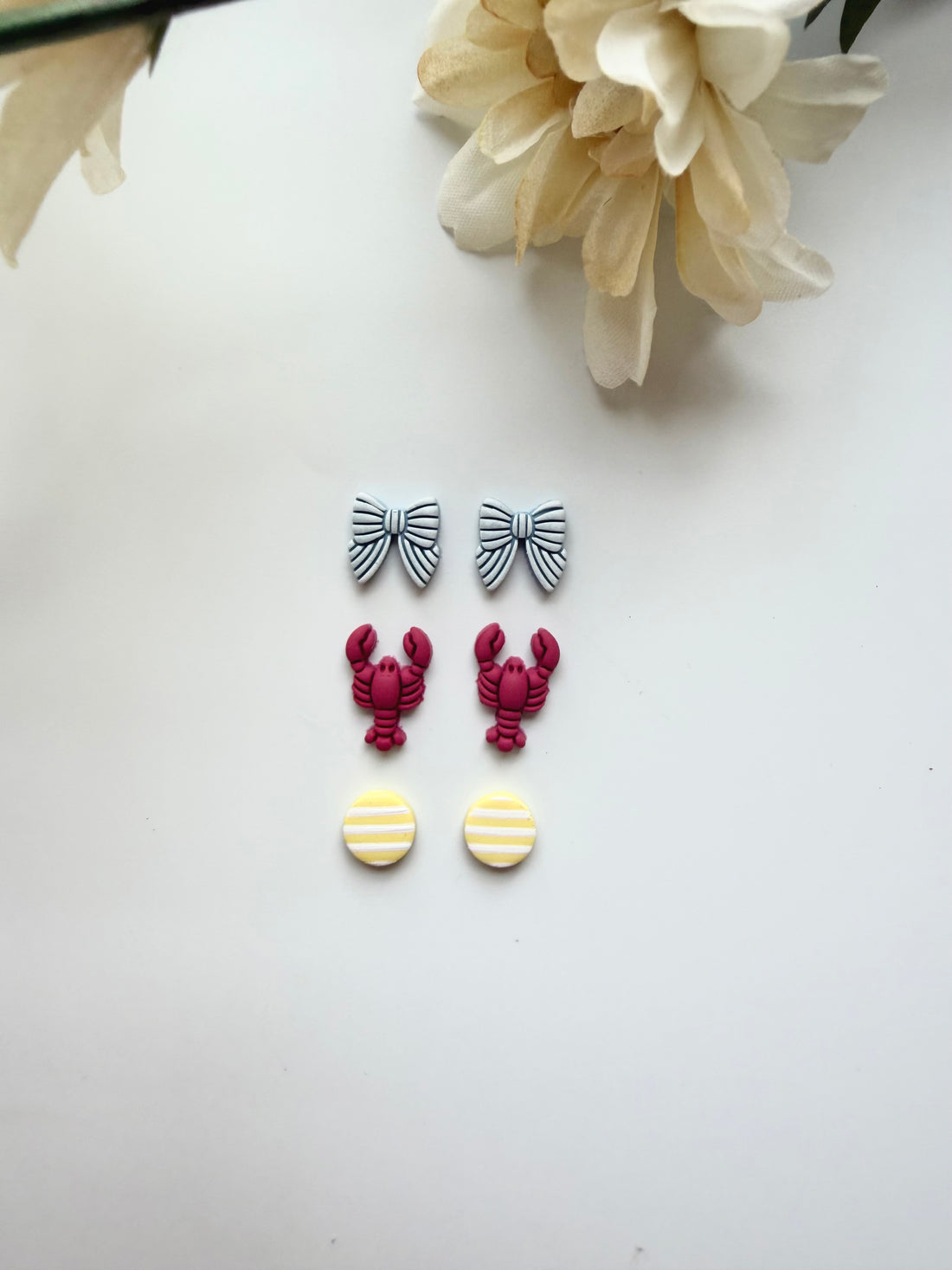 Stud Trio Pack, Bows/Lobsters/Striped Circles