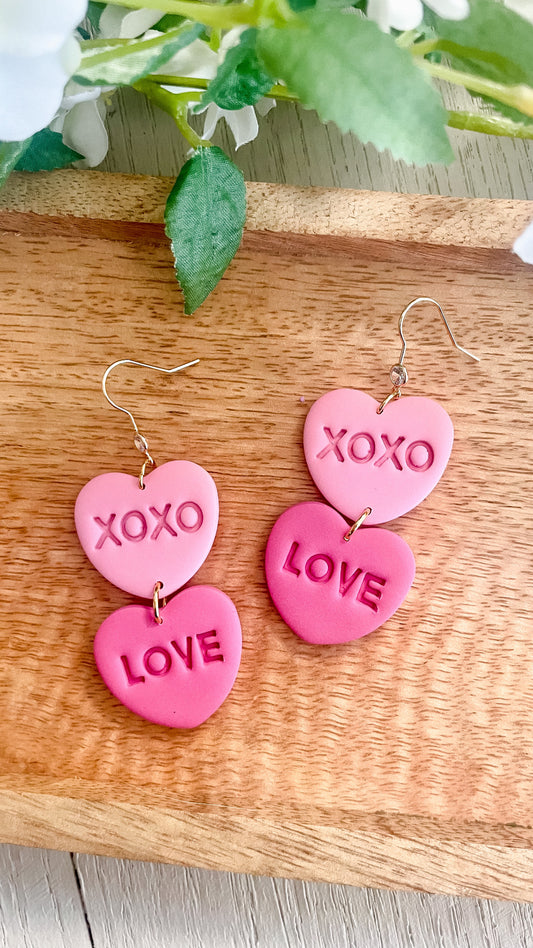 Double Pink Heart Dangles