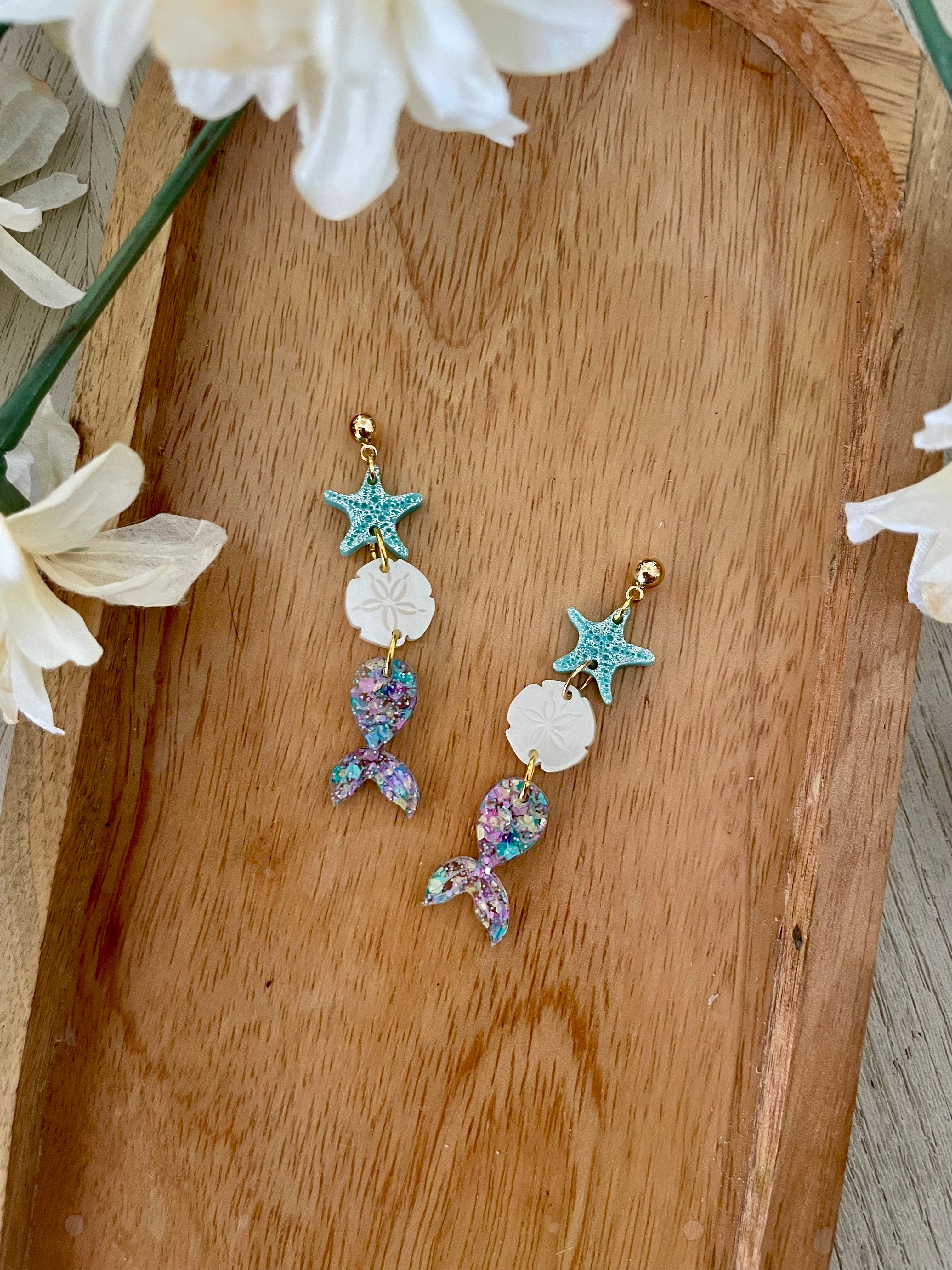 Acrylic Mermaid Dangles- Glitter