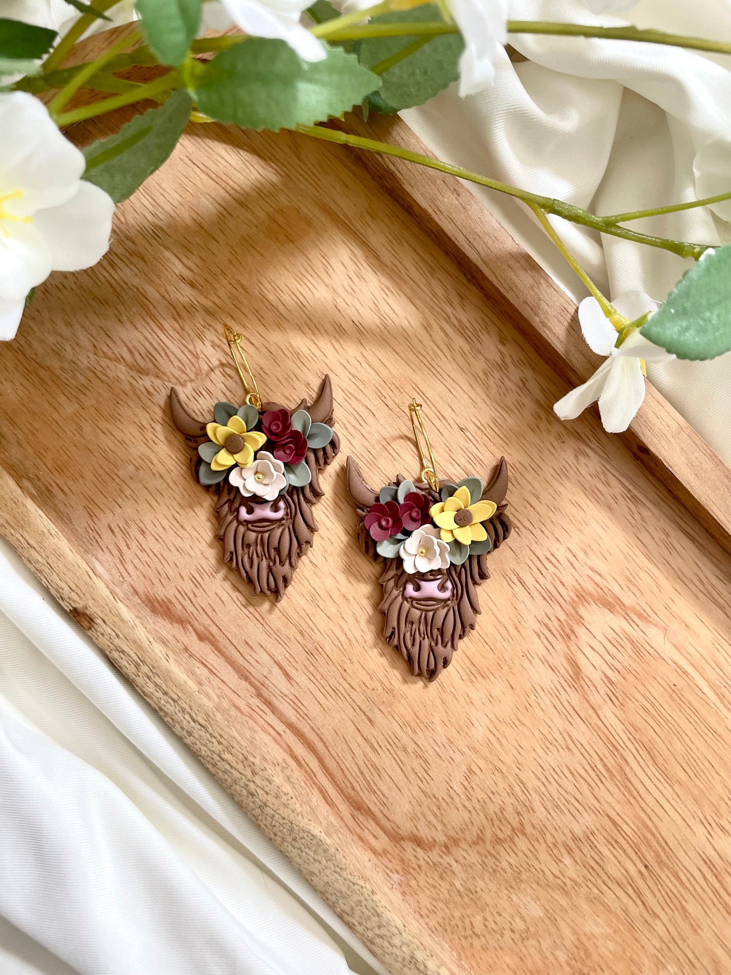 Floral Highland Cow Dangles