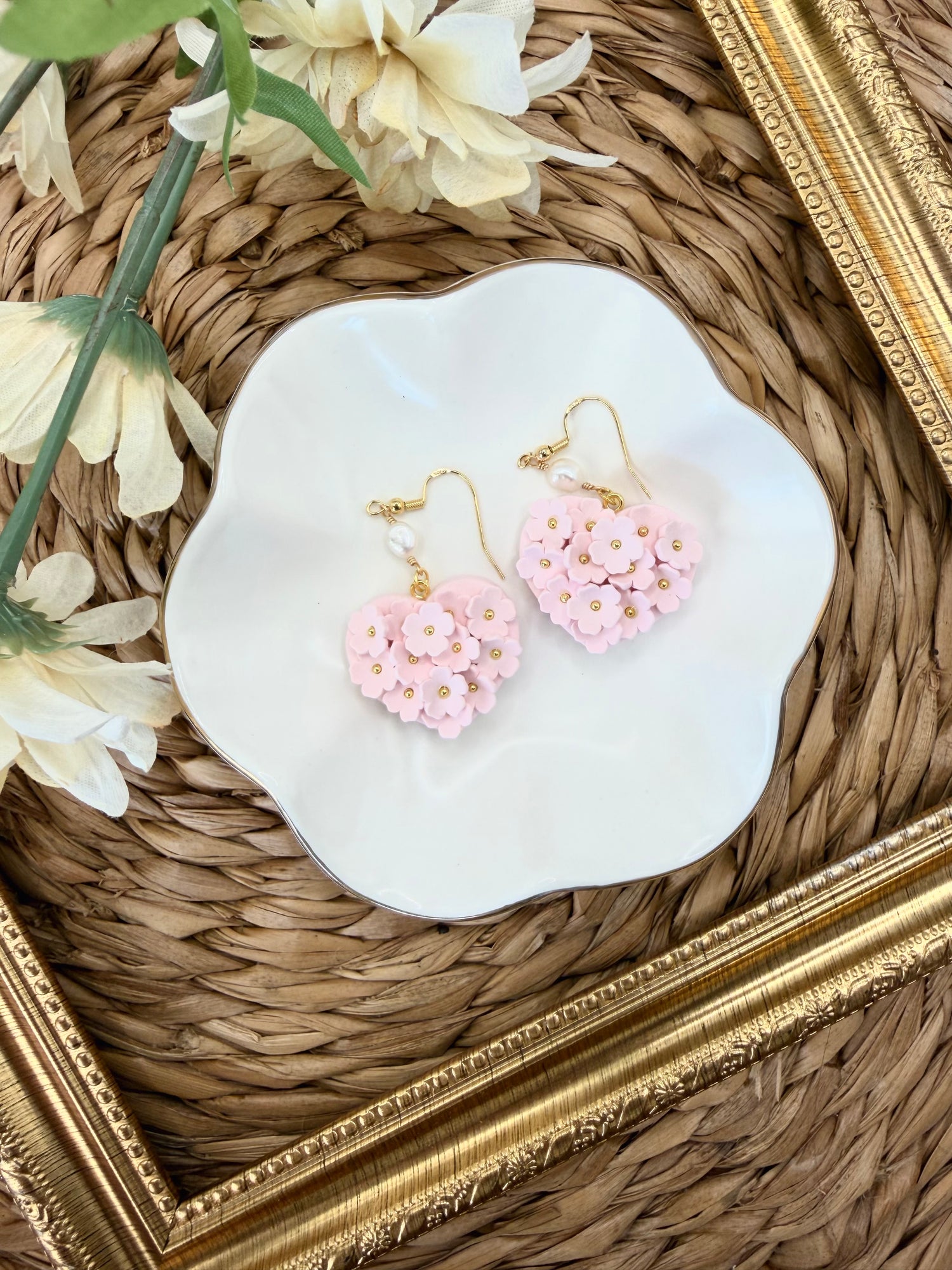 Floral Heart Dangles- Pale Pink