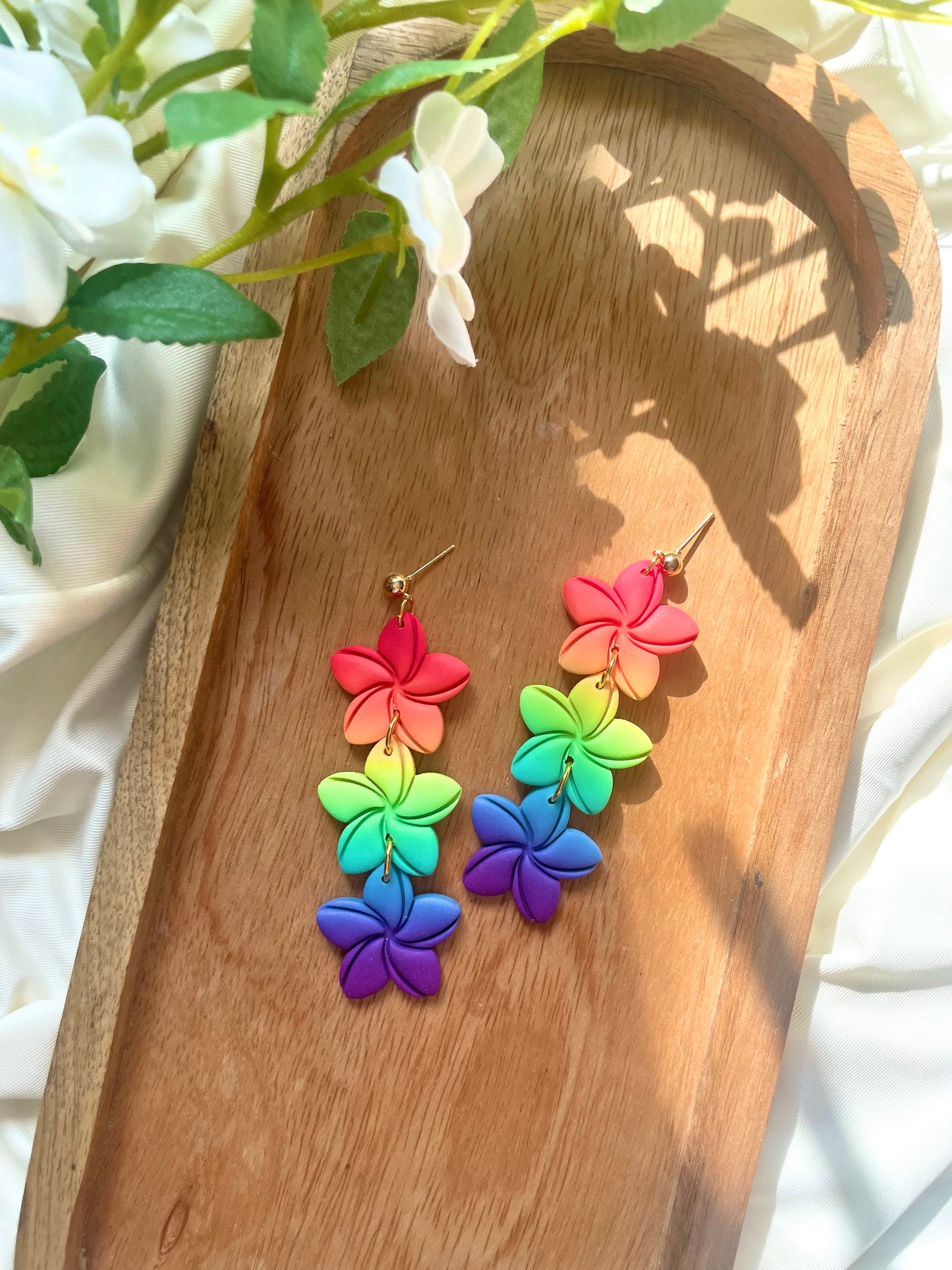 Rainbow Plumeria Dangles