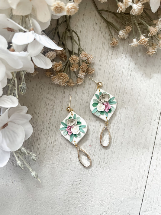 Diamond Floral Dangles